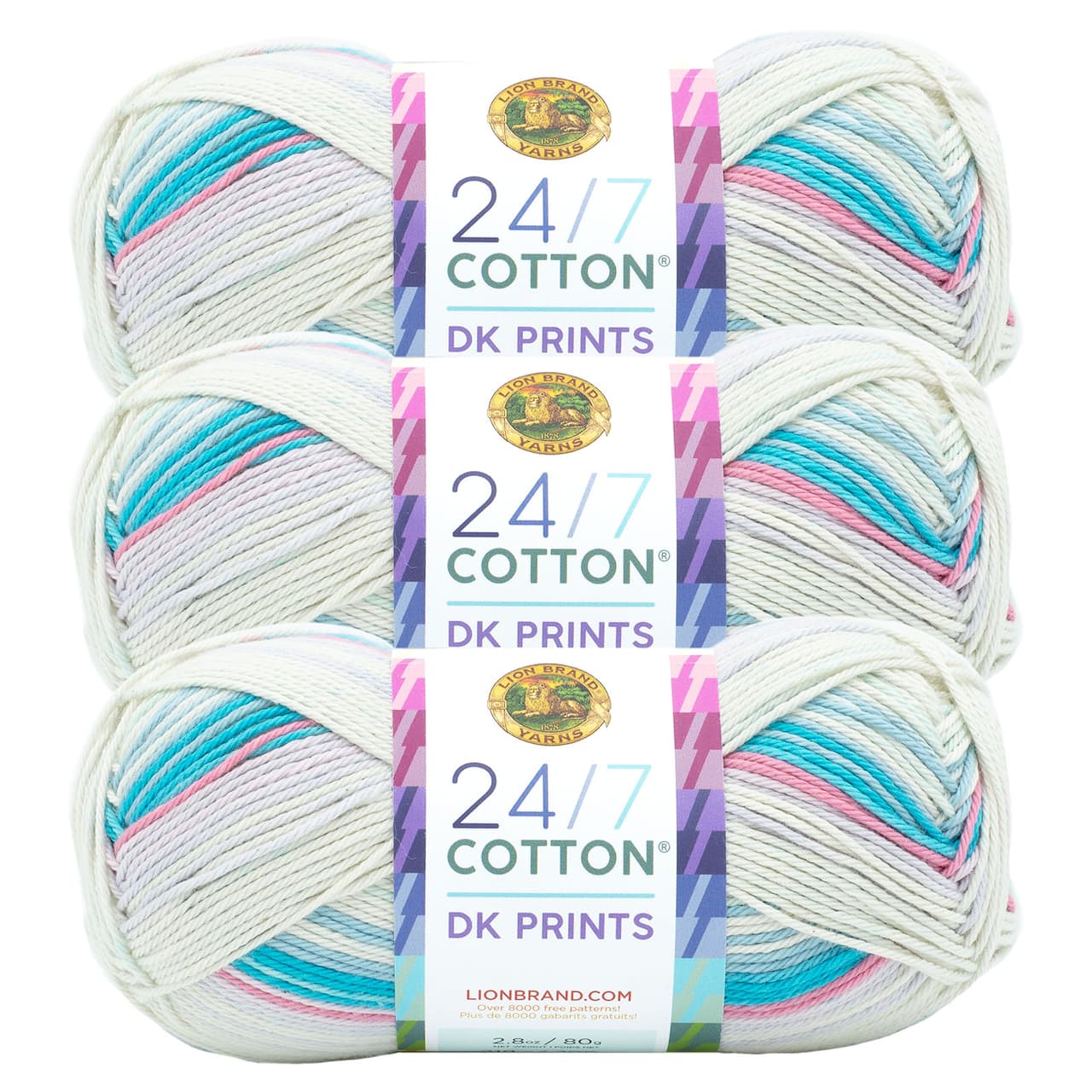 3 Pack Lion Brand® 24/7 Cotton® DK Sparkle & Prints Yarn
